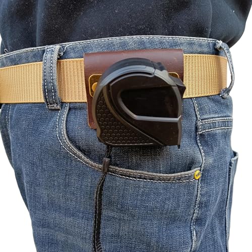 MEEBOY Leather Tool Holder Tape Measure Holder Clip Tape Holder for Tool Belt (Coffee)