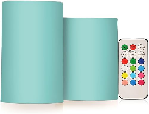 Velas sin llama color verde azulado que funcionan con pilas, velas LED parpadeantes, velas falsas con temporizador para boda, fiesta de Halloween,