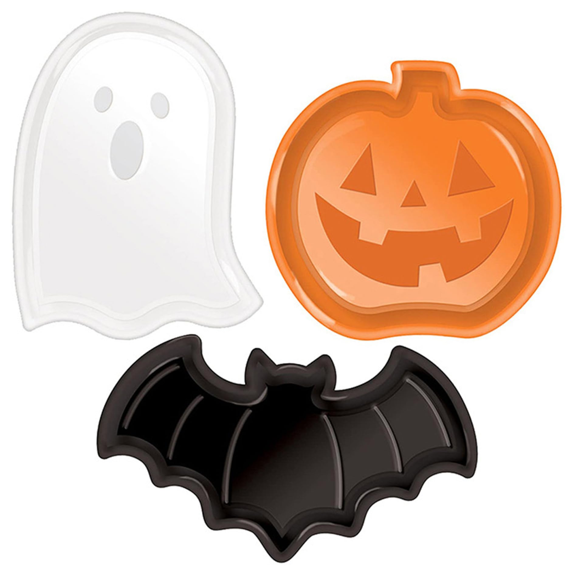Sjfbebsy Halloween Serving Tray, 3Pcs Plastic Halloween Plates Cute Bat Ghost Pumpkin for Food Snacks, Ghost Plates