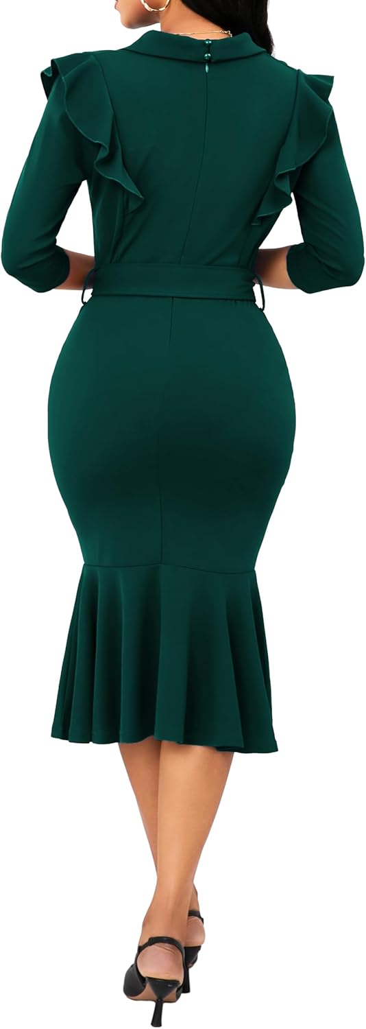 Women's Church Dresses 3/4 Sleeve Sexy V Neck Vintage Pencil Dress Mermaid Dress for Business - Image 6