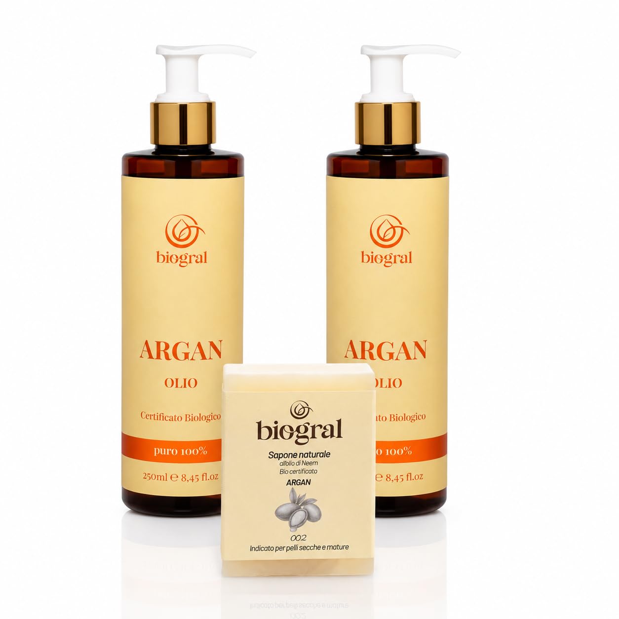 Olio di Argan Puro per Pelle Biologico (250 ml X 2pz + Saponetta Omaggio), Idratante Corpo, per Capelli Secchi e Crespi e Danneggiati, Privo di Sostanze Chimiche