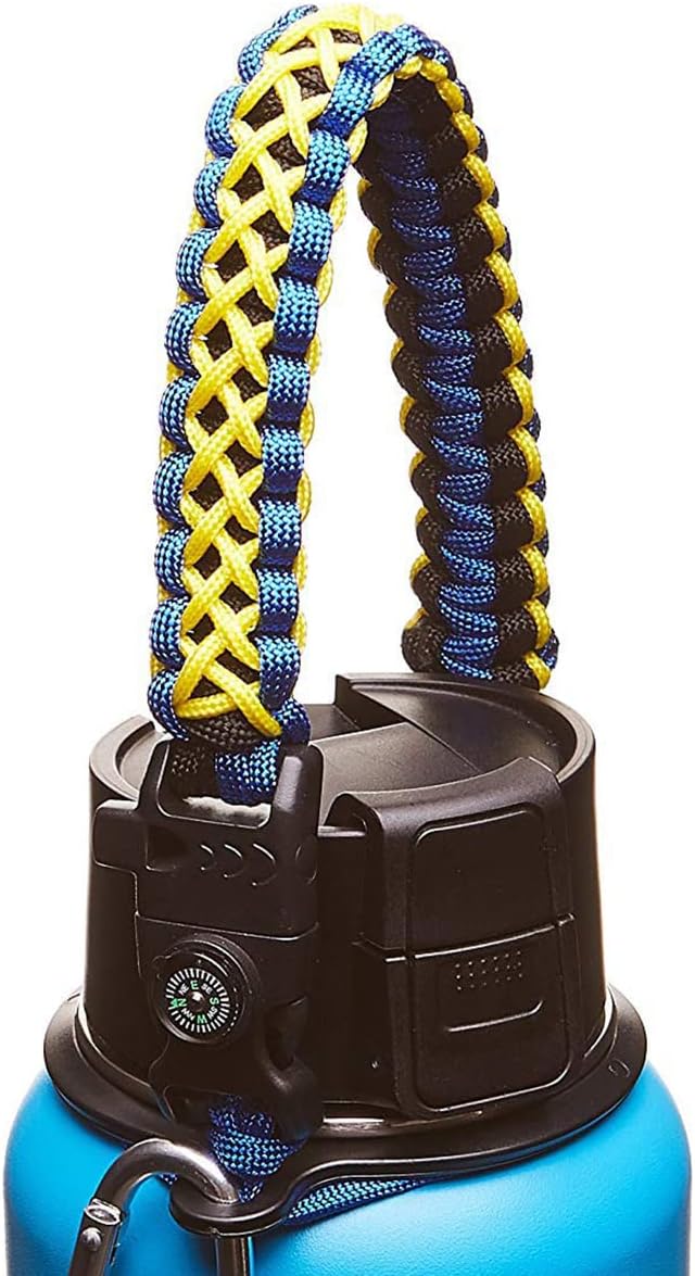 Paracord Handle - Paracord Carrier Survival Strap Cord with Safety Ring and Carabiner Compatible with Hydro Flask Wide Mouth Water Bottles 12oz - 64 oz