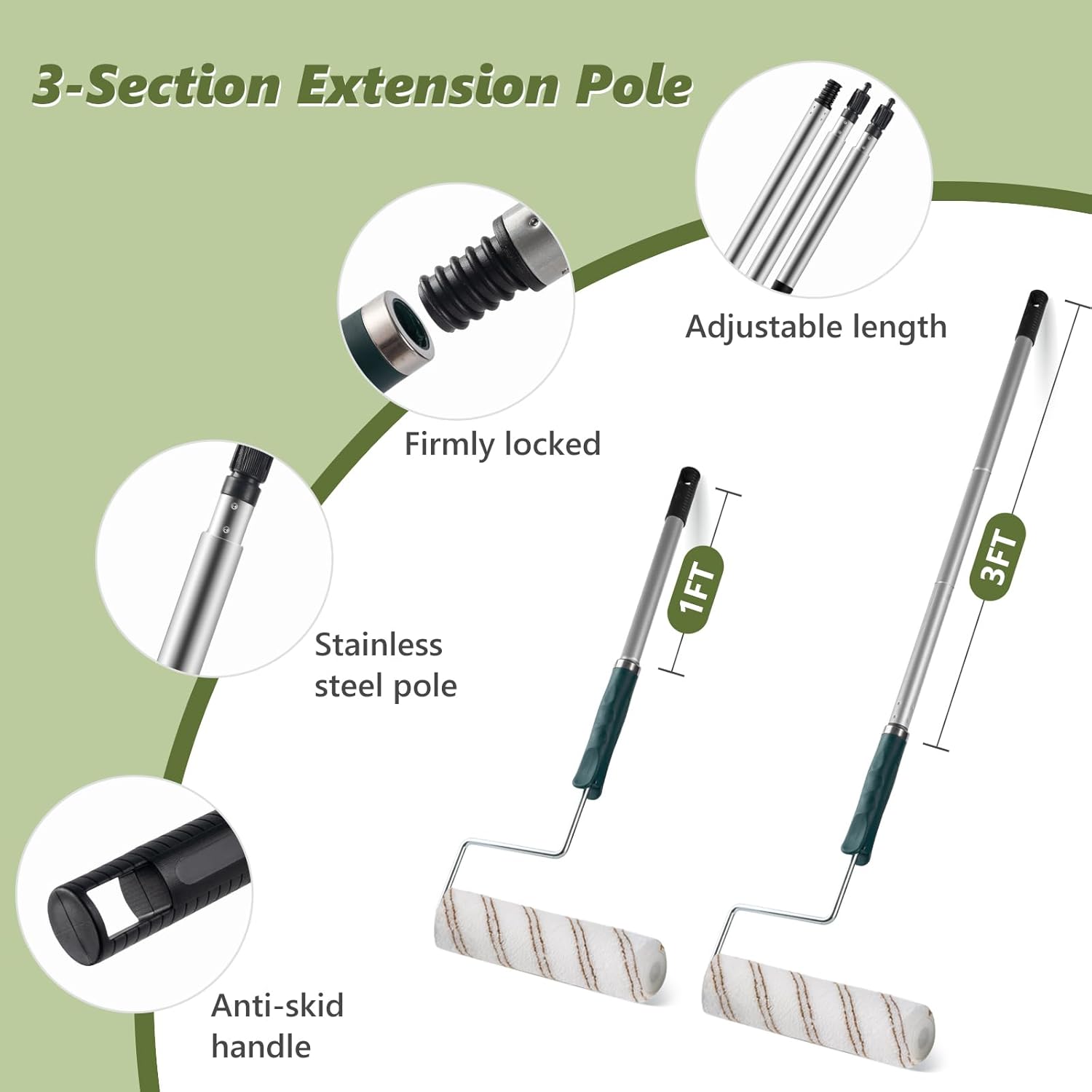 Mister Rui 28 Pack Paint Roller Kit with Extension Pole, 4" & 9" Paint Roller with Tray, Professional Paint Brushes Set, Painting Supplies for Home Interior, Walls, Ceilings