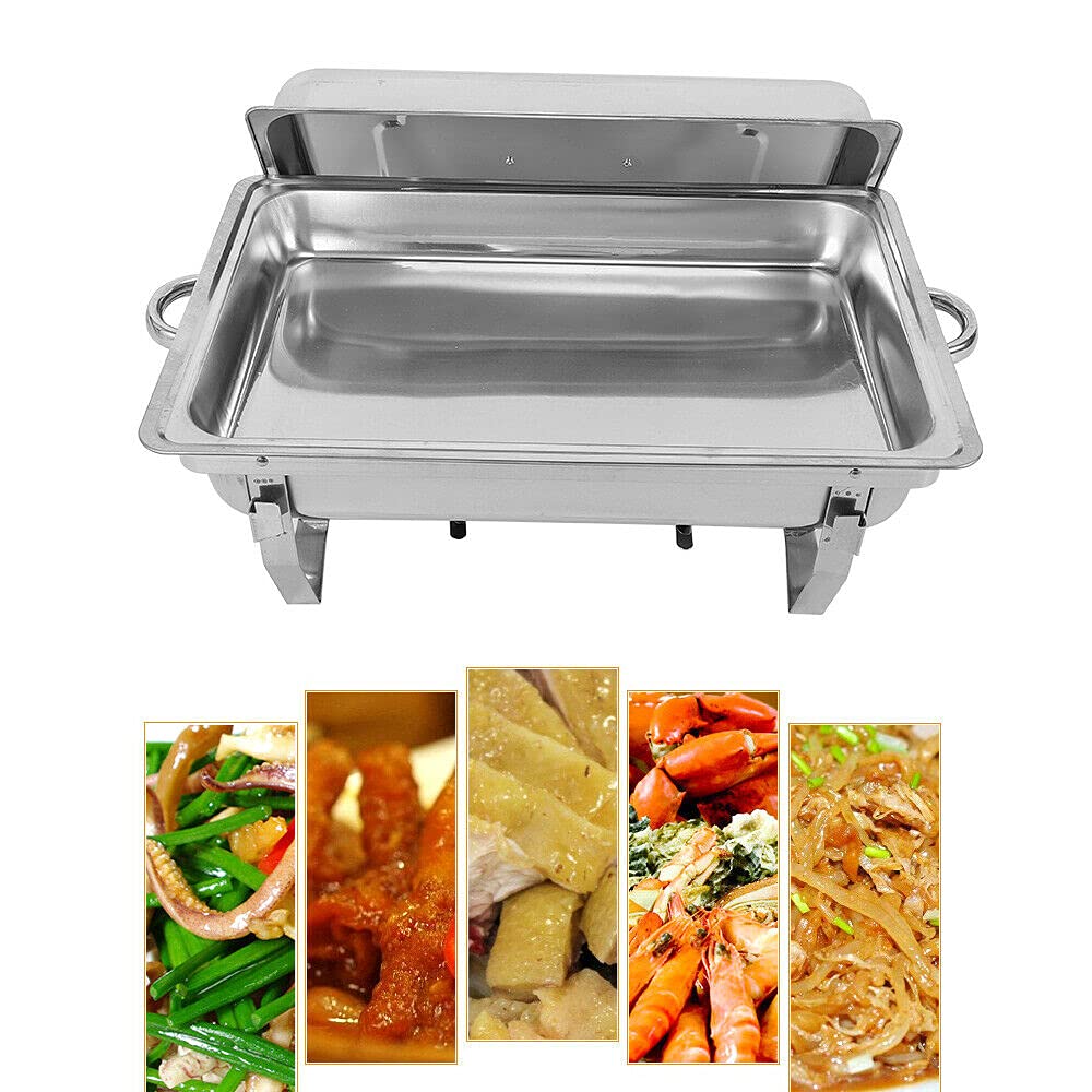 Plato para rozaduras de 9 litros y calentadores de alimentos, servidor de bufé, calentador de alimentos de acero inoxidable con tapa, marco plegable, soporte de combustible, plato de rozaduras para