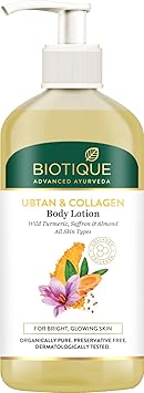 Biotique Ubtan & Collagen Light Gel Oil-Free Body Lotion for Smooth, Healthy & Glowing Skin with goodness of Turmeric & Saffron|For Men & Women -300ml - image, photos