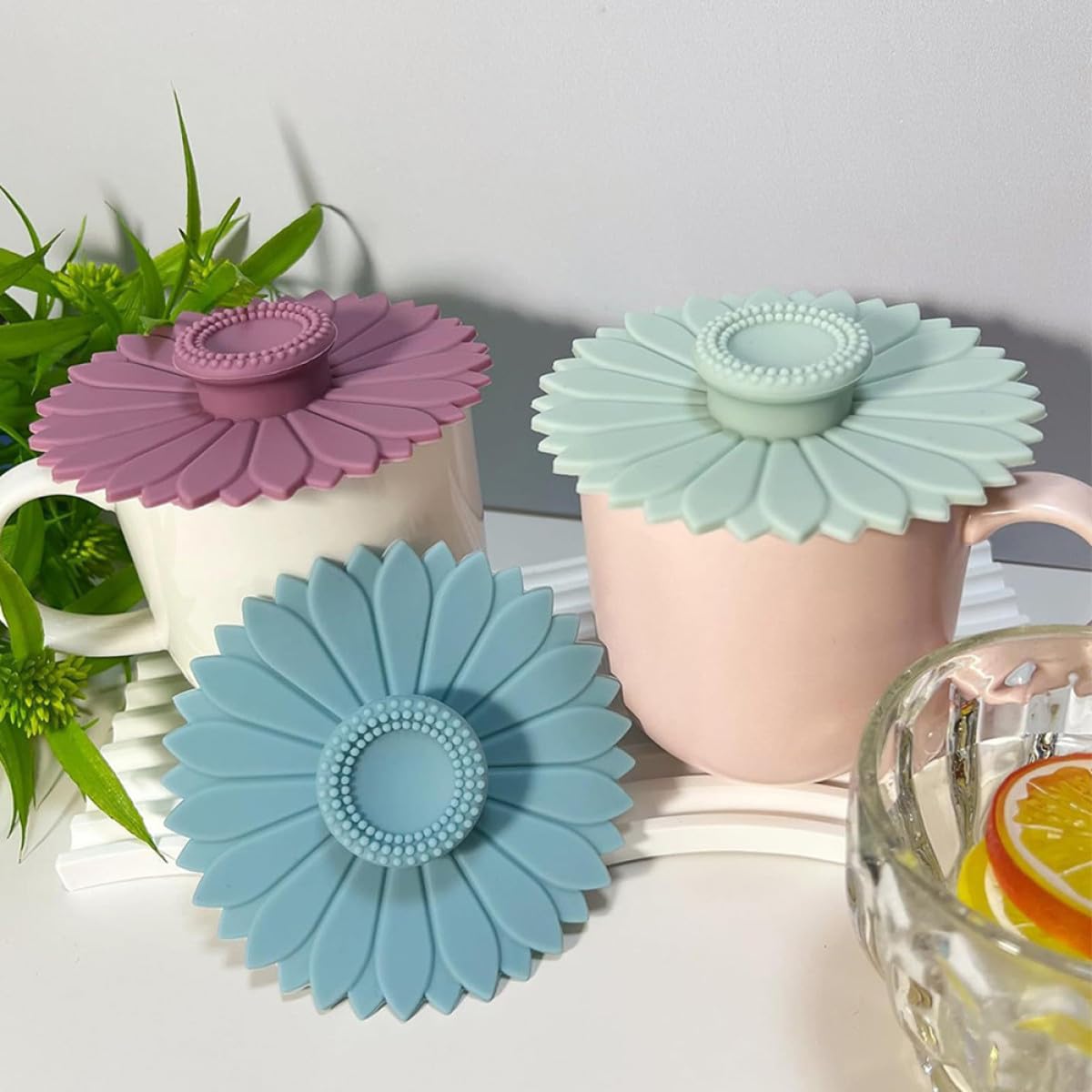 BESPORTBLE Coperchi per Tazze Resistenti al Calore Design a Petali di Girasole e Guarnizione Ermetica in Silicone 12 Pezzi per Tazze da Caffè e Ceramica Uso Quotidiano