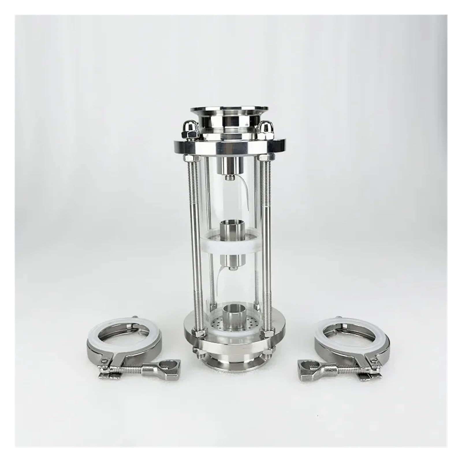 Colonna for Lenti di Distillazione Flangia da 2" (51 mm) Colonna di distillazione da 64 mm con Set di Piastre a Bolle in Acciaio Inossidabile 304. Torre in Vetro a 3 Piani(Set 1)