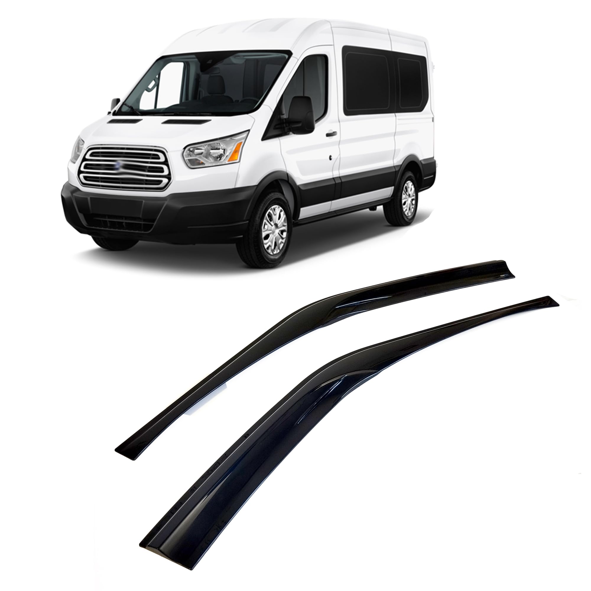 Windabweiser Luftabweiser Regenabweiser Seitenfensterabweiser Kompatibel mit Ford Transit 2014-2024 Autofenster Regenschutz Regenabweiser Anklebbare Deflektoren 2 Stück Externe Passform