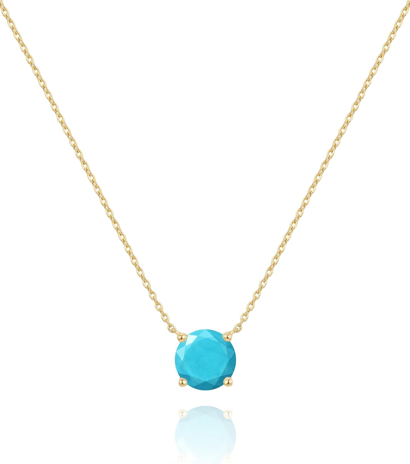 Pendant Necklace for Women Dainty Birthstone Necklace for Women 14K Gold Plated Solitaire CZ Pendant 1.5 Carat (7.3mm) Crystal Simple Trendy Diamond Look Jewelry Gifts for Birthday Anniversary