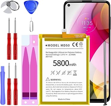 بطارية بديلة لهاتف Moto G Stylus 5G 2022، [5800 مللي أمبير] بطارية عالية السعة مطورة MD50 XT2131 مع مجموعة أدوات الإصلاح غير مناسبة لـ 7 Plus