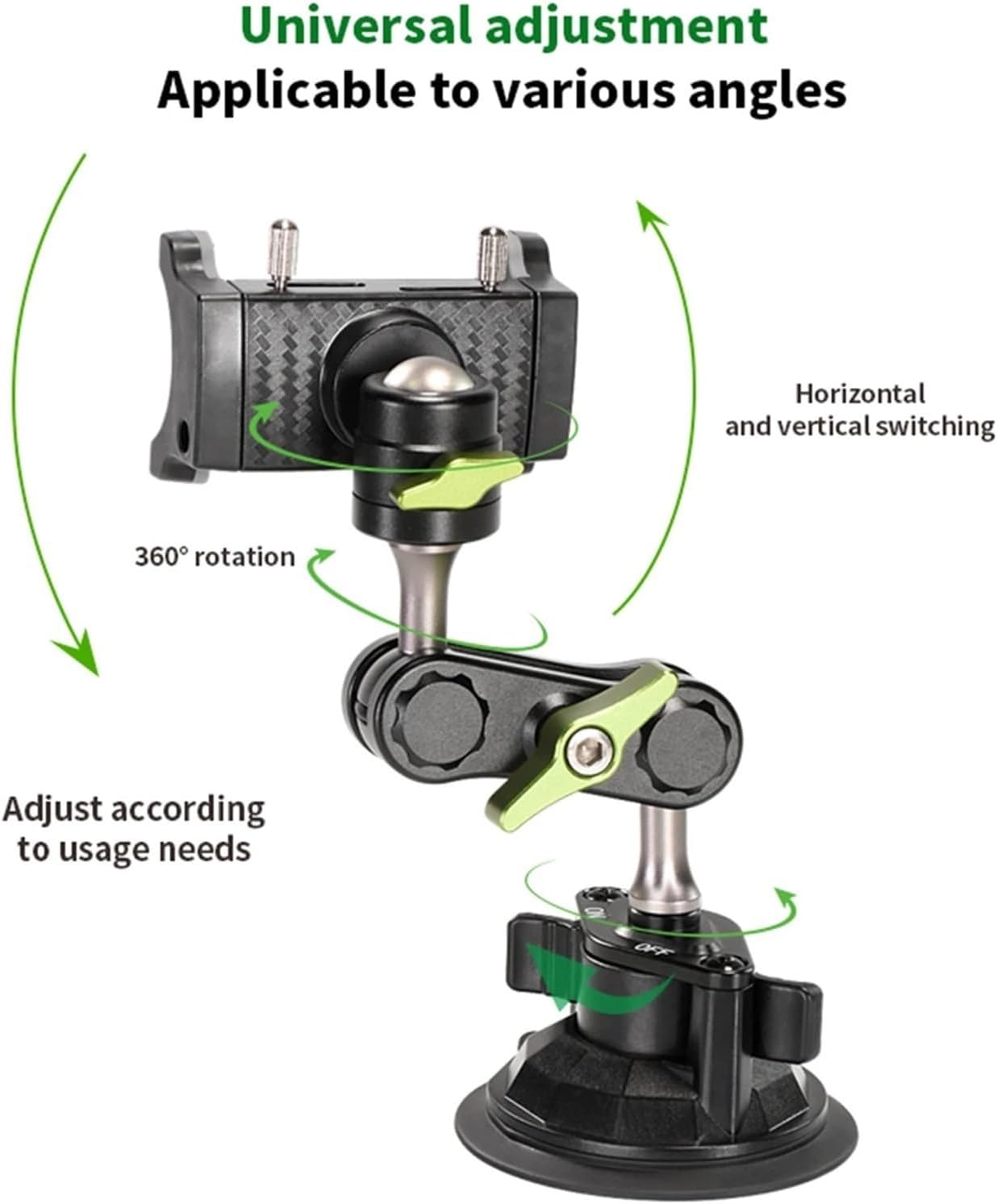 360 Degree Selfie in Car Rotatable Adjustable Phone Camera Bracket Universal Hand Suction Cup Holder Live Streaming Shooting(Black 1)