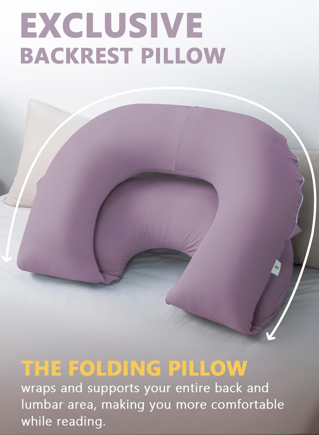 INSEN Reading Pillow, Back Pillow for Sitting in Bed for Reading, Nurse & Relax, Reading Pillow for Adults, Moms & Kids, Sit Up Pillow for Bed, Cooling Jersey Cotton, Purple