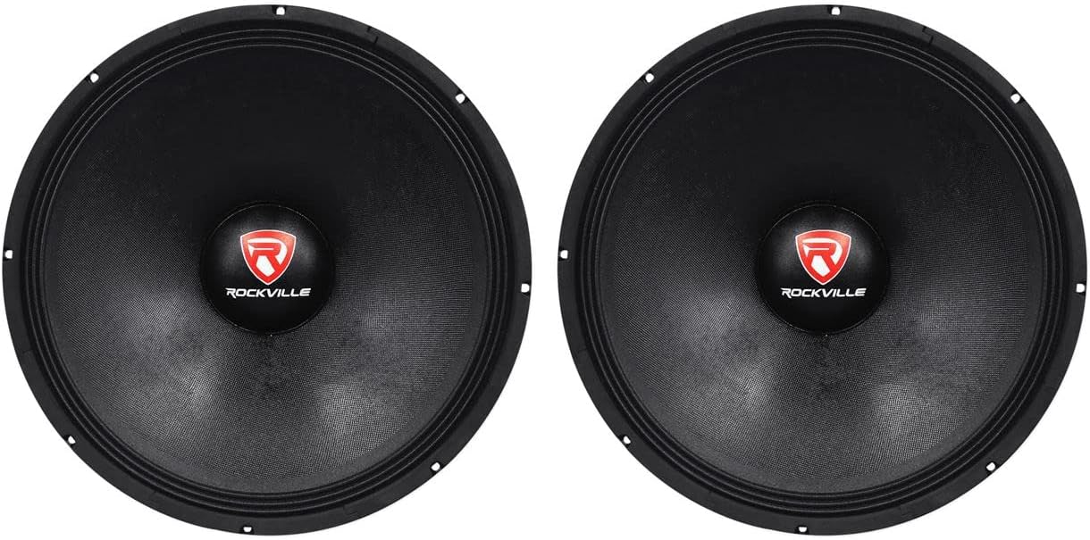 Rockville RVP18W8 18 in 2400-Watt Peak/1200-Watt RMS 8-Ohm Pro Audio Raw Replacement Subwoofers, Fiber Reinforced Cone, Accordion Cloth Surround, 90 oz Magnet, High SPL Voice Coil, 2-Piece