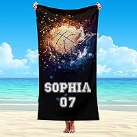 Vista 22 de Interestprint Toalla de playa personalizada con logotipo de secado rápido para él y ella, toalla de playa personalizada con texto blanco y morado