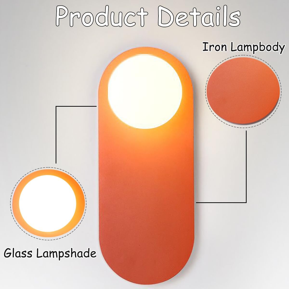 Glass Corridor Wall Mounted Lamp,Globe Light Fixture with Orange Background,Nordic Style Wall Sconce for Bedroom Kitchen and Hallway