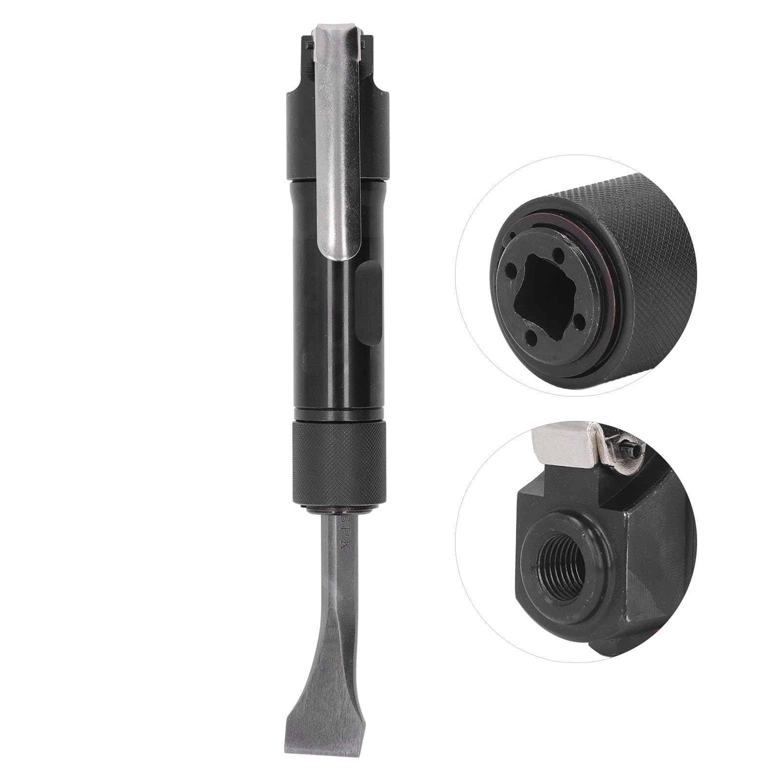 SIXRUN Kit de Pala Neumática de Aleación de Aluminio con Cincel Neumático de Tipo Recto, Cabezal Autoblocante de 4000 BPM, Entrada de 1 4 Pulgadas para Piezas Fundidas, Ranuras para Soldar, (Estilo