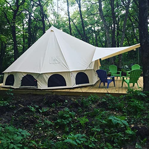 WHITEDUCK Awning for Canvas Bell Tent Complete Canopy with Poles for All Season Camping and Glamping (Natural White, 13'/16'5