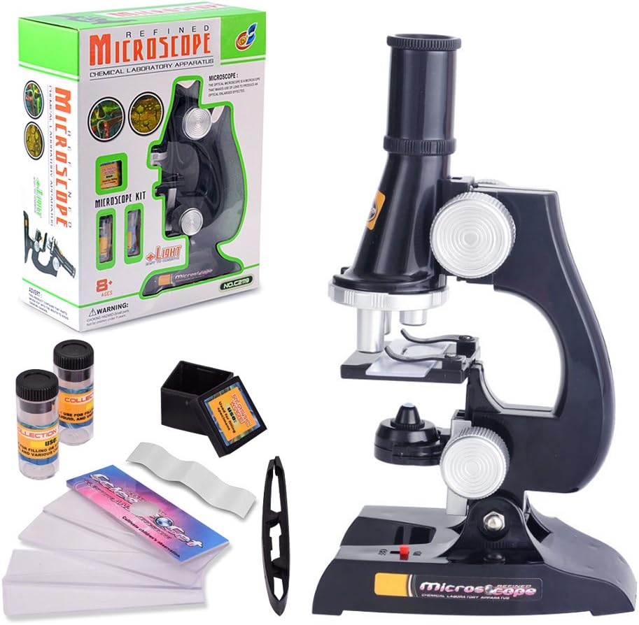 FUNRUIKids Microscope, 450x, 200x, 100x Magnification Children Science Microscope Kit with LED Lights Includes Accessory Toy Set for Beginners Early Education