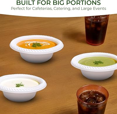 Betta 5 Oz Disposable Plastic Small Dessert Bowls, White, 800 Count, Bulk Case for Schools, Breakrooms and Cafeteria, Microwave Safe (8 Pack Per Box x100)