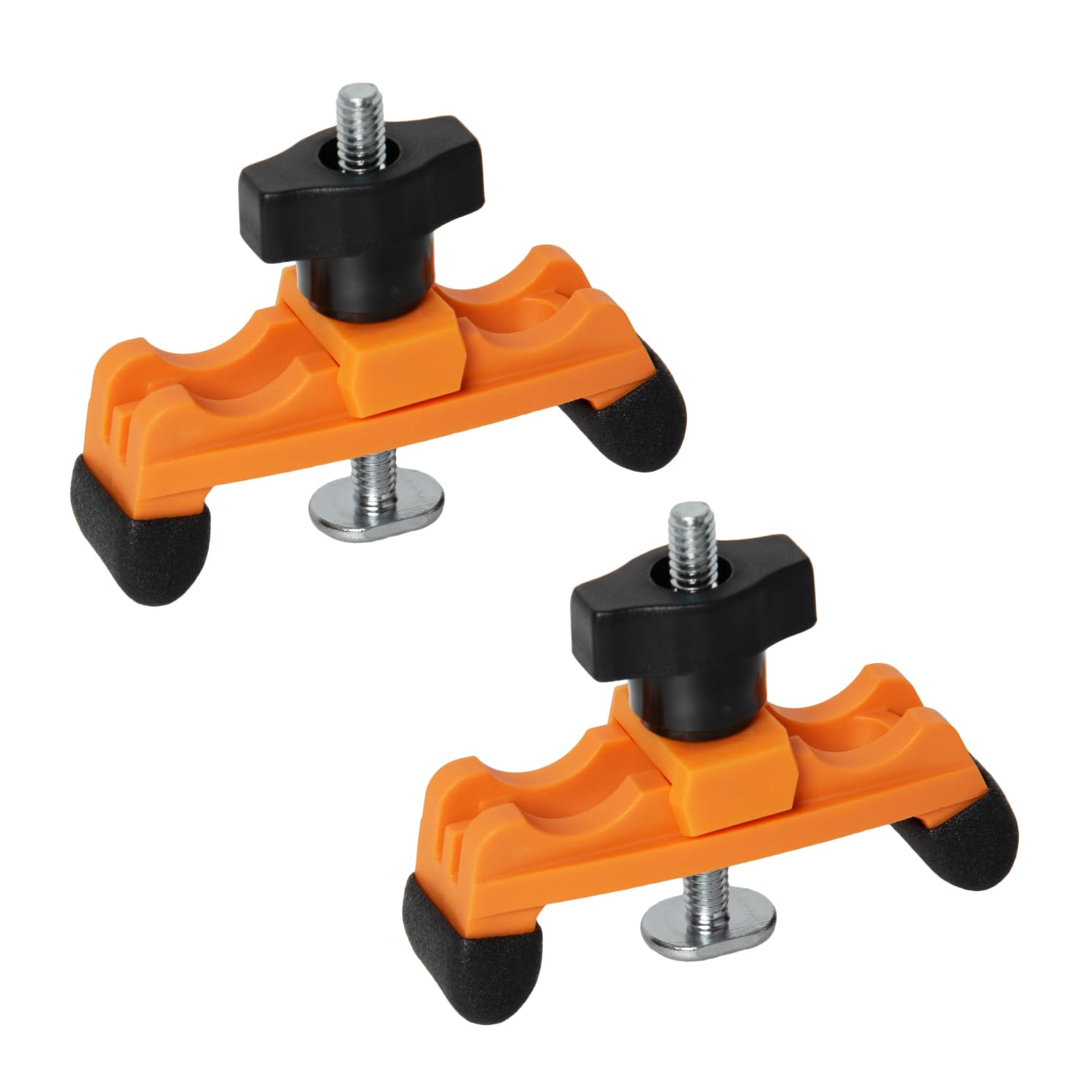 POWERTEC 2PK Adjustable Mini Hold Down Clamps, Multi-Positionable T Track Clamp, Reinforced Plastic Clamps with 1/4”- 20 Steel T Track Bolts for Drill Press, Router Table, CNC Machine &amp; More (71786)