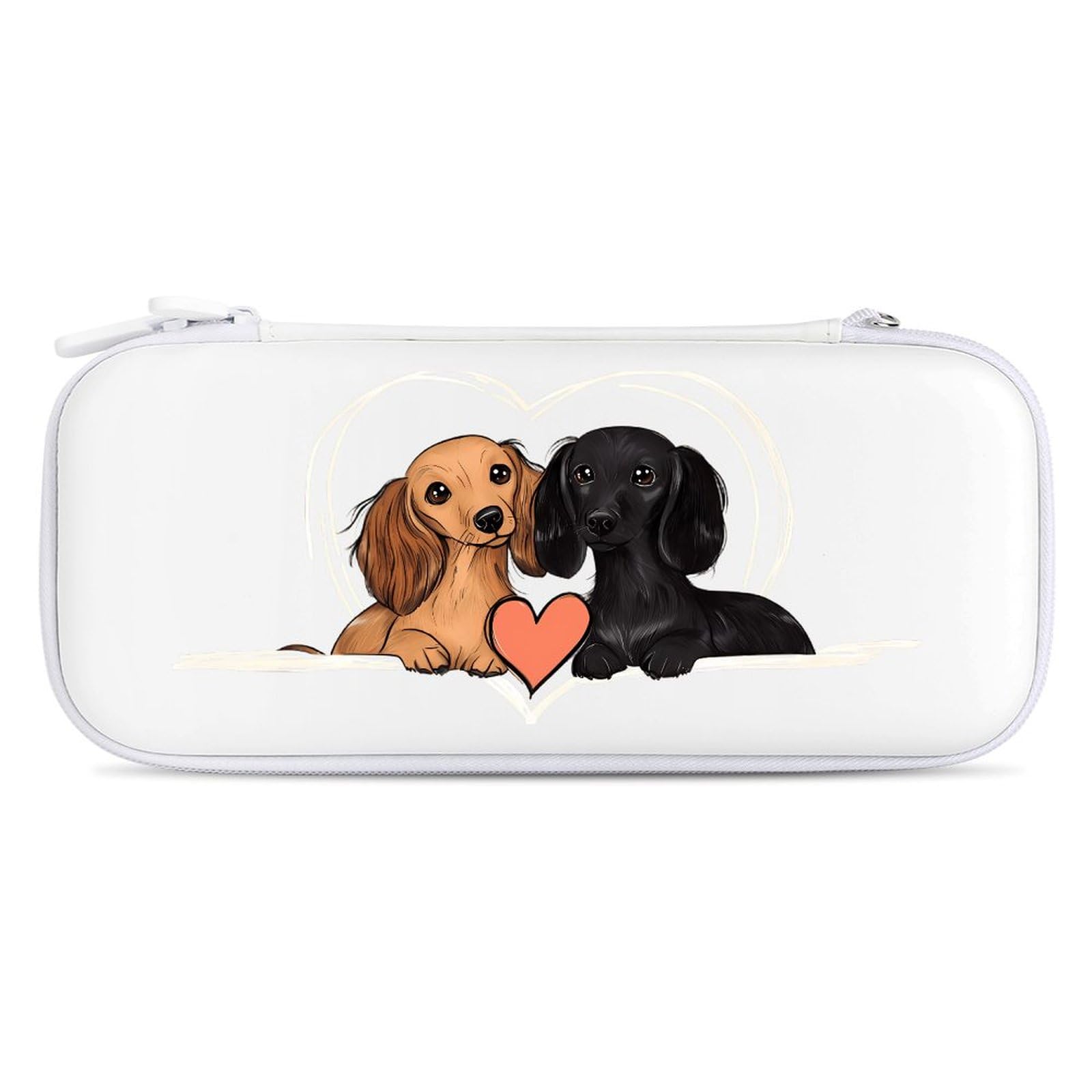 Dachshund Couple Lover Compatible with Switch Carrying Case Hard Travel Game Bag Pouch with 15 Games Accessories White-style