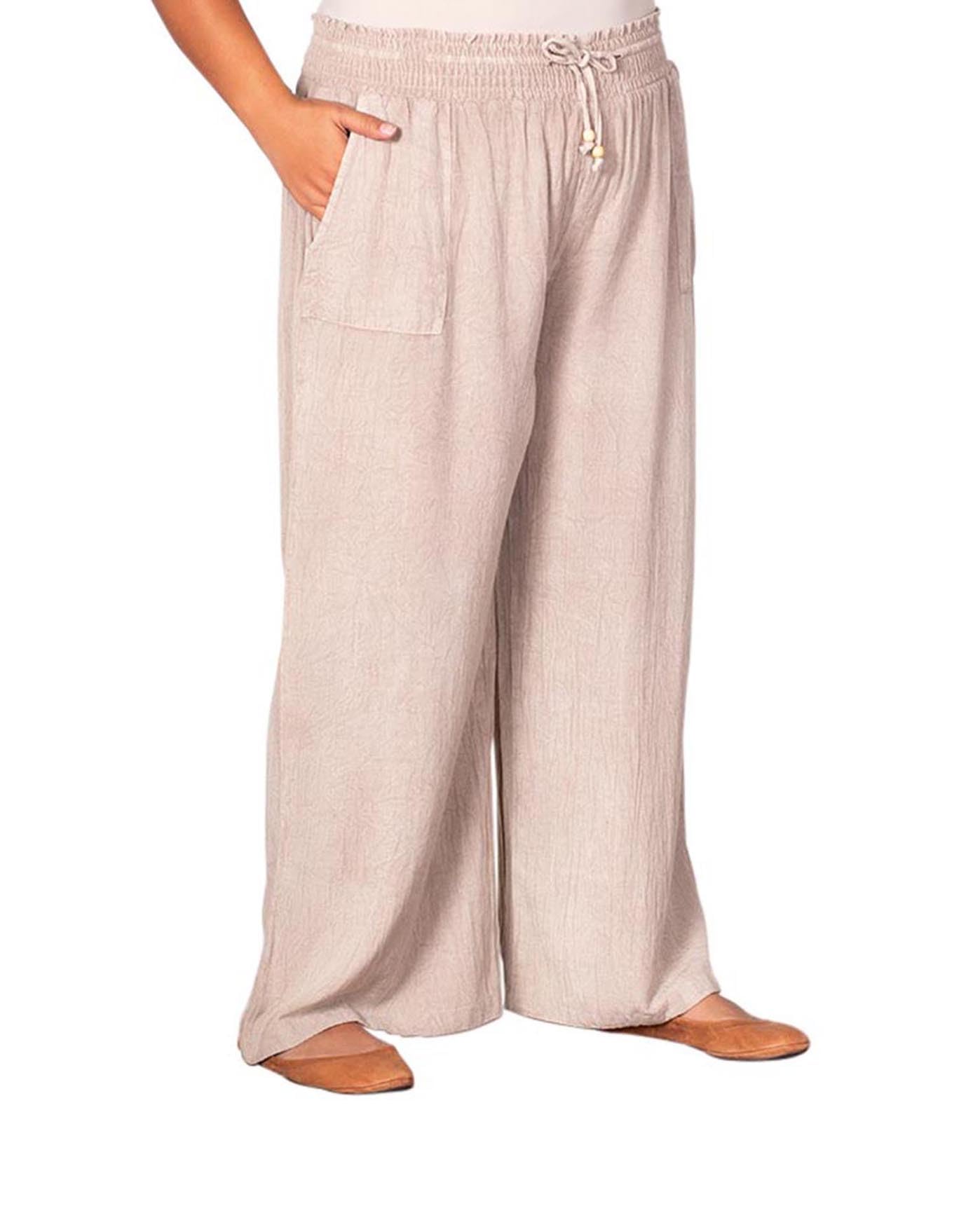 On the Plus Side Natural Plus Size Drawstring Cotton Rayon Pants Size 1X