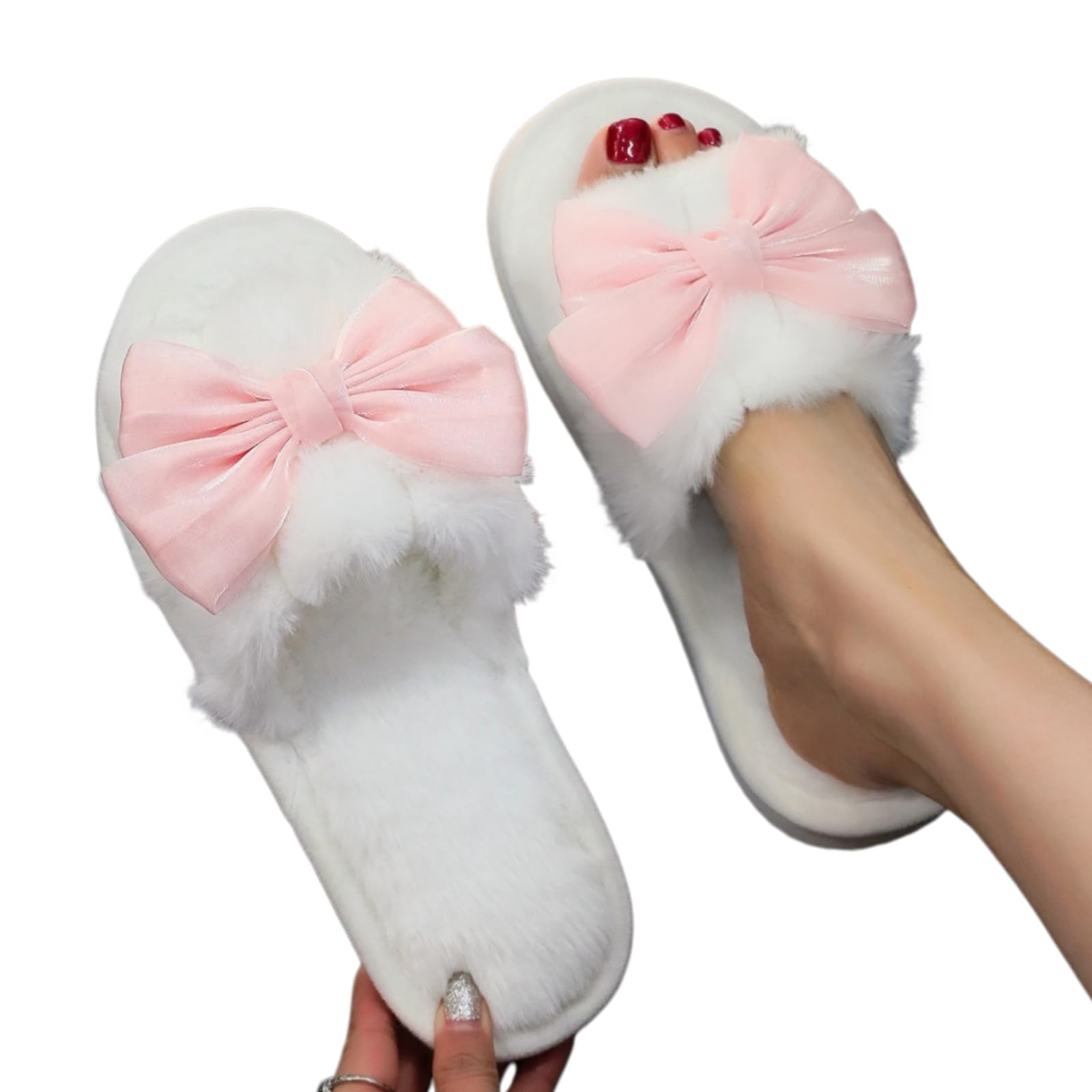 Pantoufles femmes en peluche rose à semelle épaisse antidérapante taille 36-37