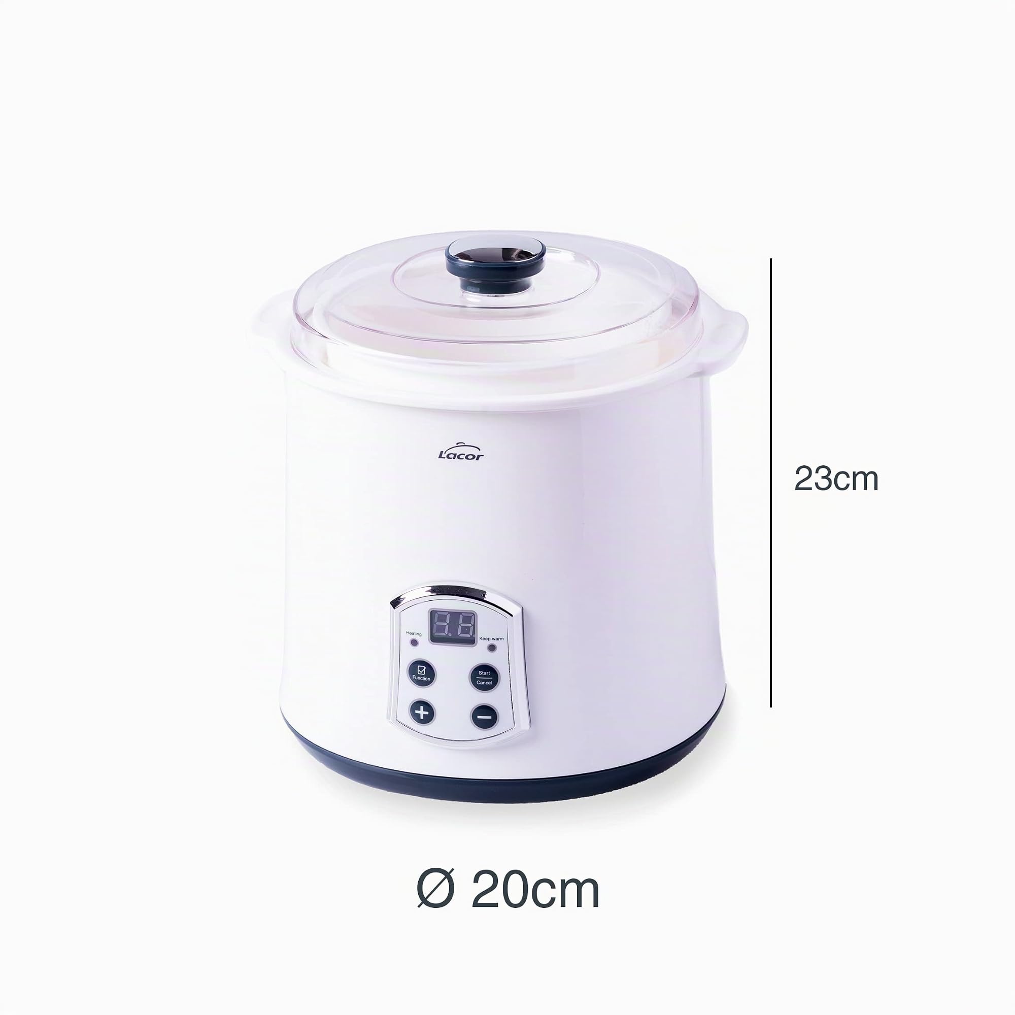 Lacor - 69243 - Supersillenciosa Maxi Yaourtière, Idéal pour faire du kéfir, du yogourt grec et du fromage frais, avec minuterie 48 heures, écran LED, Capacité: 2L, Ø 20 x 23 cm, Blanc