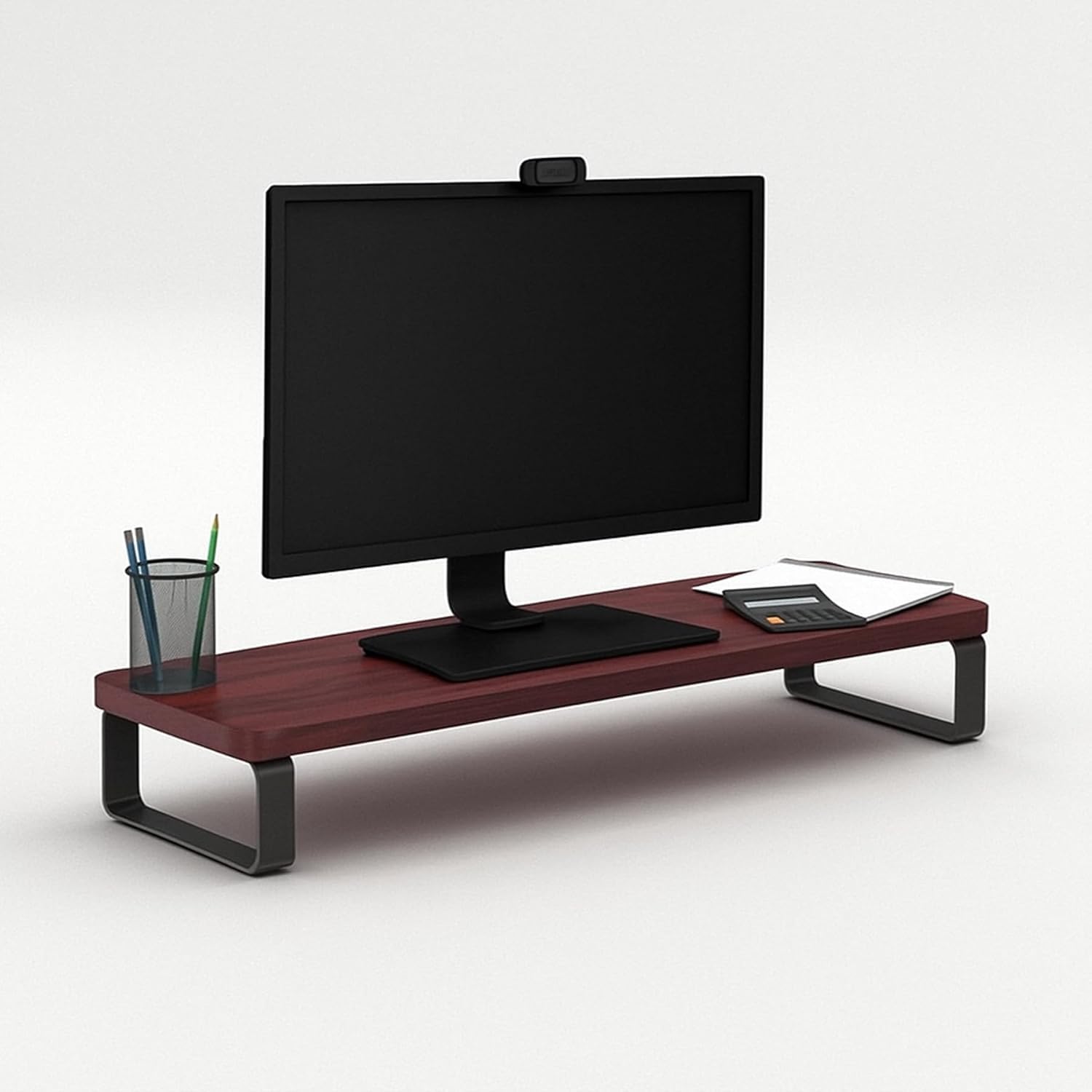 Monitor Stand Riser with Wood Top and Metal Legs, Dark Red | Desk Organiser, Ergonomic Design, Extra Storage Space, Home and Office Use, Sturdy Metal Frame-image-10