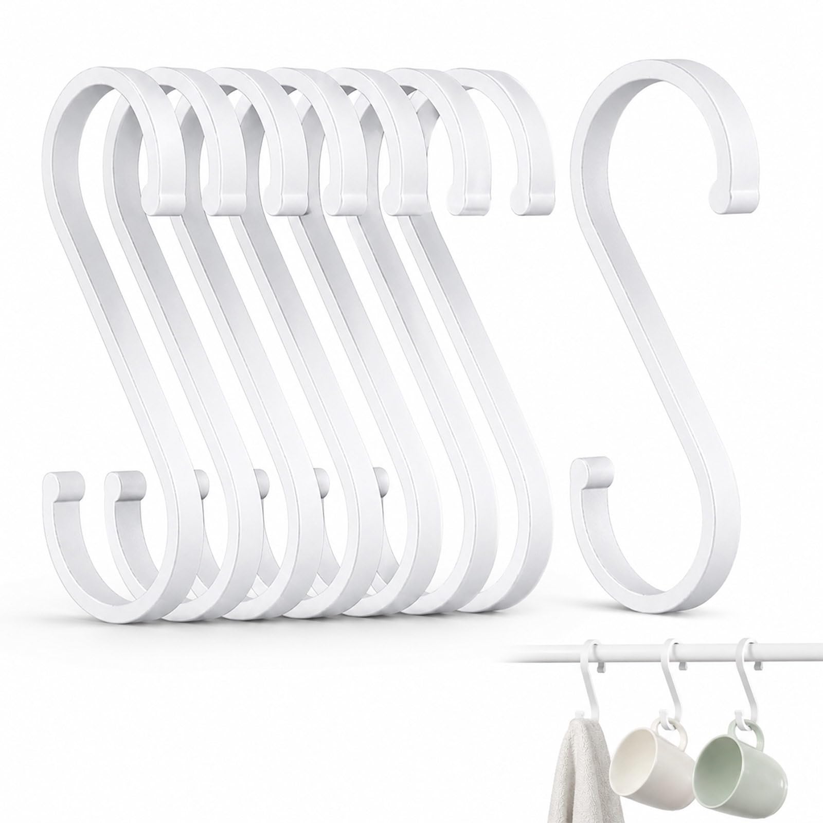 LKTFATD 10Pcs Silver Aluminium S Hooks, No-Drill S-Shaped Hangers for Kitchen, Bathroom & Wardrobe Organisation