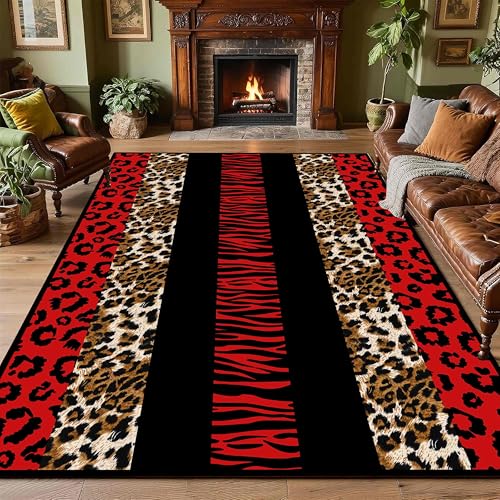 Tapete decorativo animal print negro y rojo 4x6 ft miniatura 3