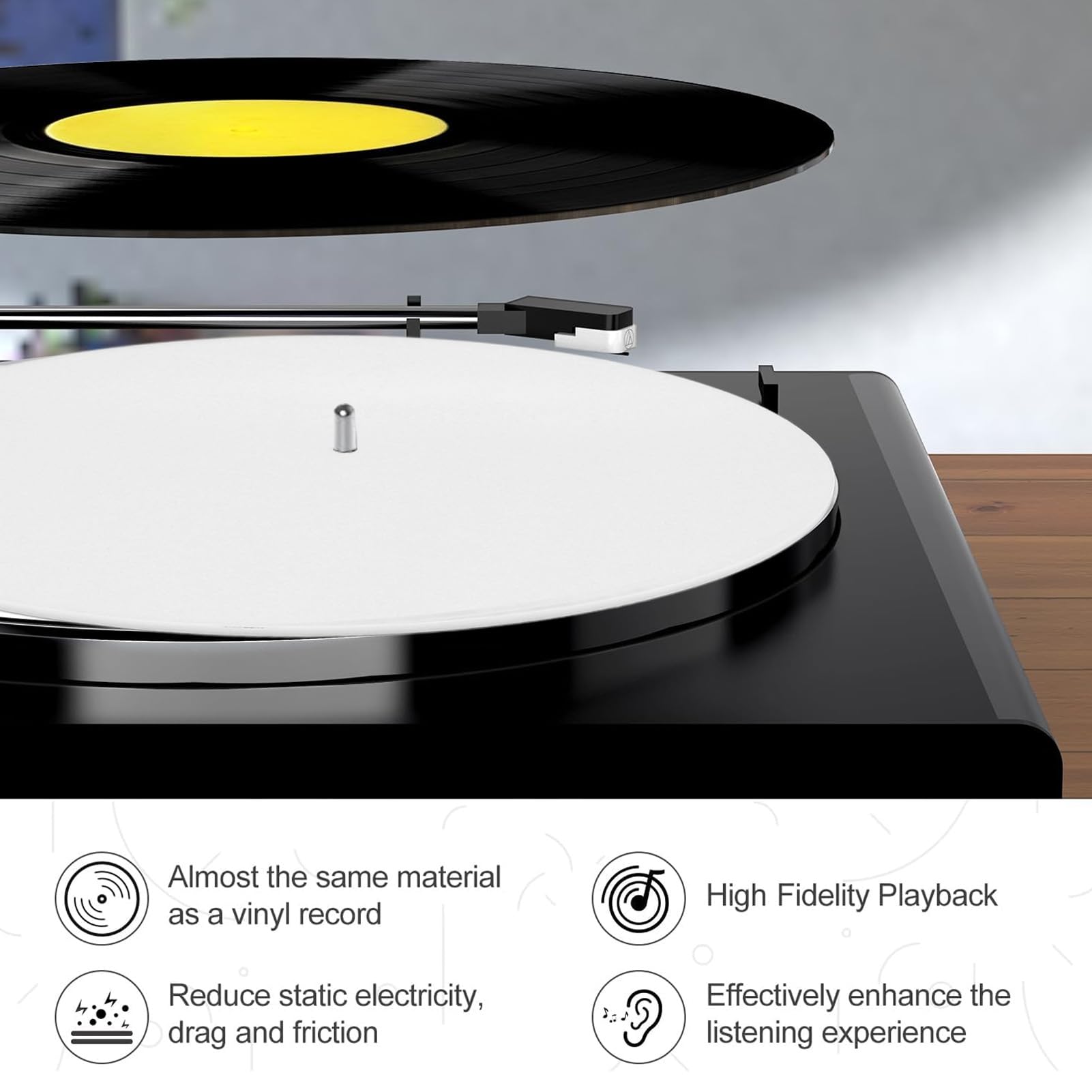 Acrylic Turntable Mat, Anti Static Turntable Platter Mat, Record Player Slip Mat Reduces Noise From Static and Dust & Improves Sound Quality for 12 Inch Record Players (Milky