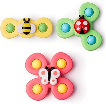 LiKee Strong Suction Cup Fidget Rotating Sensory Bath Toys for Baby Christmas Stocking Stuffers, Airplane Car Travel Table & Window Toys for Toddler Boys and Girls, 12+ Months