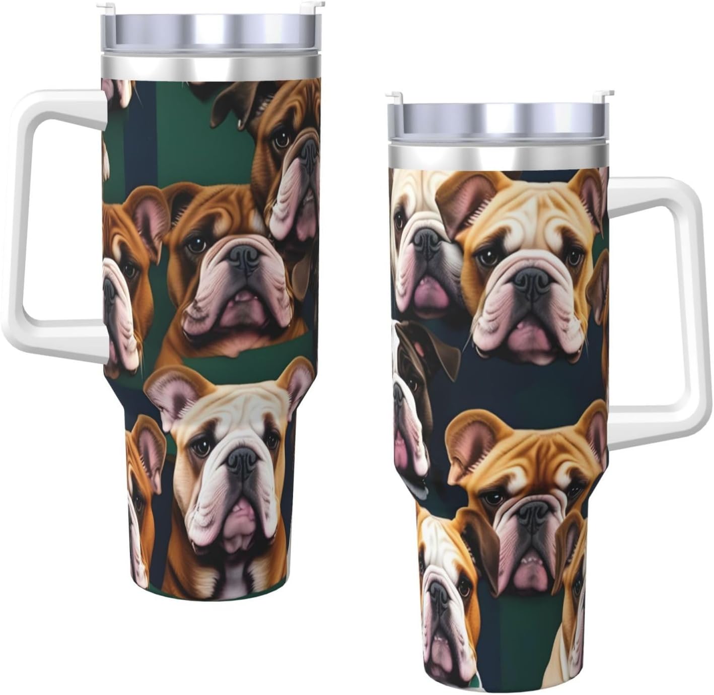 40 OZ cute english bulldog Print Ice Bully Cup with Handle Straw Lid Straw,Stainless Steel Tumbler Coffee Cup
