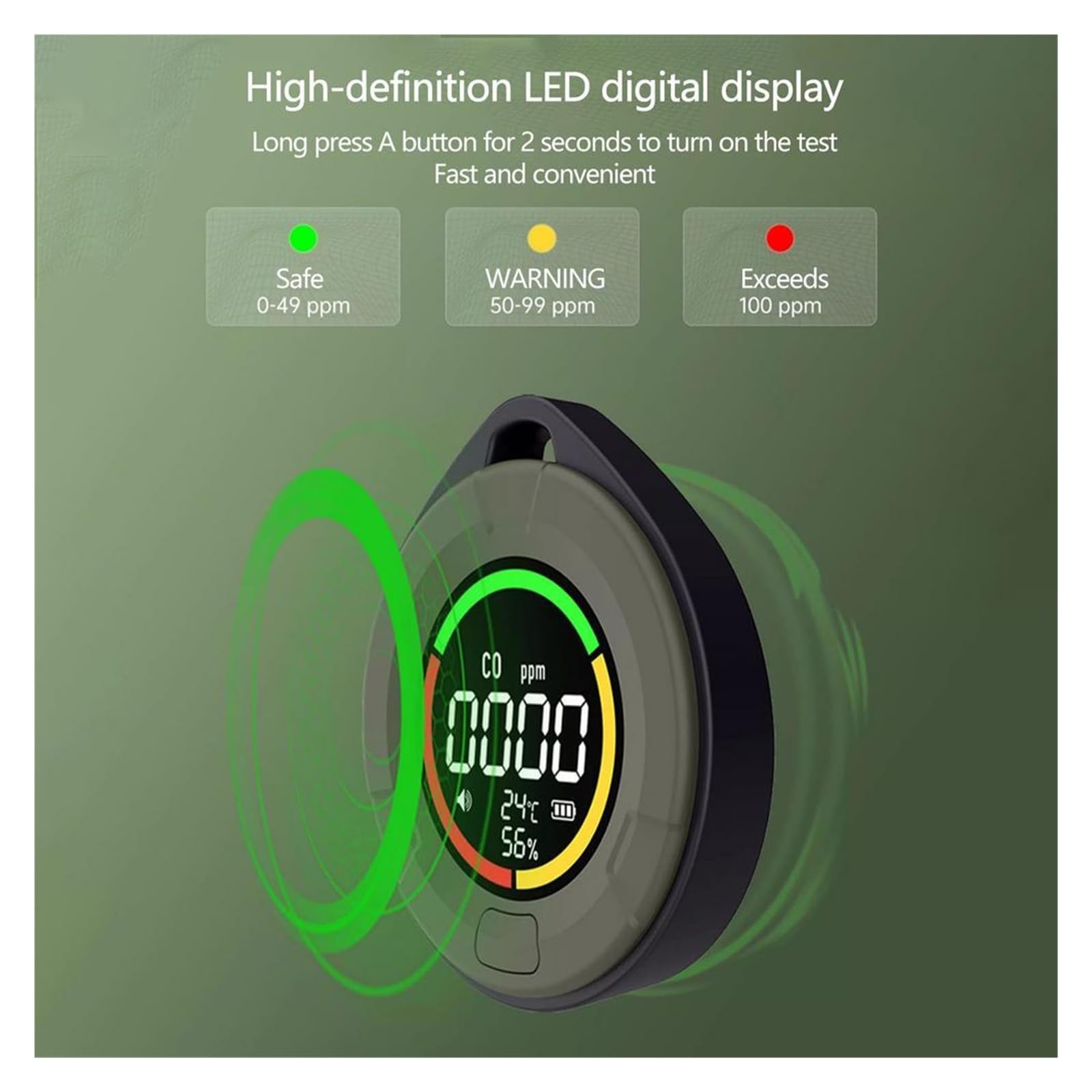 Monitor jakości powietrza PTH-10D Mini detektor tlenku węgla CO Przenośny monitor jakości powietrza HD Ekran LED USB Ładowanie w pomieszczeniach i w podróży