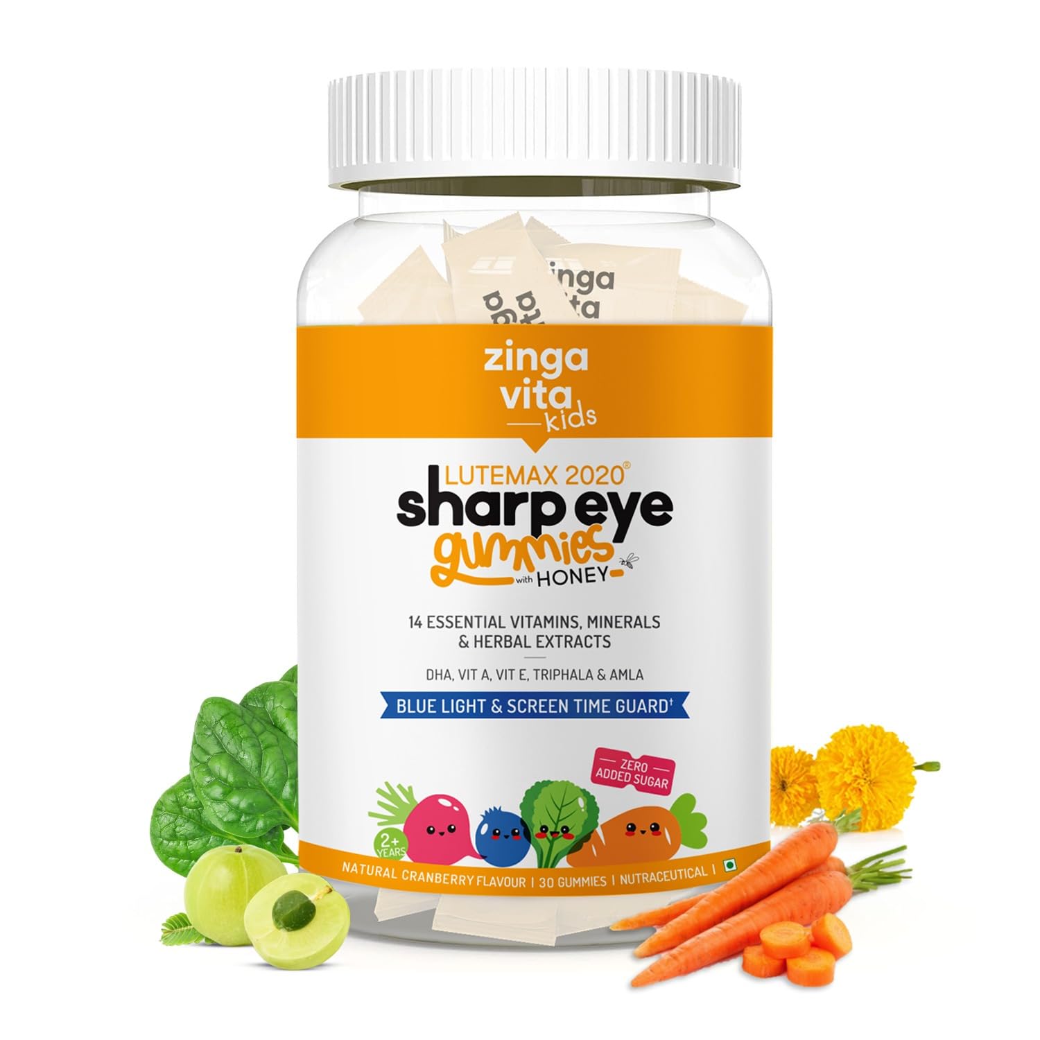 Zingavita Sharp Eye Gummies with Honey for Kids (2+ years), Lutemax 2020, DHA, Vit A & Amla, Reduces Eye Strain from high Screen Time & Dry Eyes, No Added Sugar, 30 Gummies (Cranberry) (B0CMHX1YDW) Amazon Price History, Amazon Price Tracker