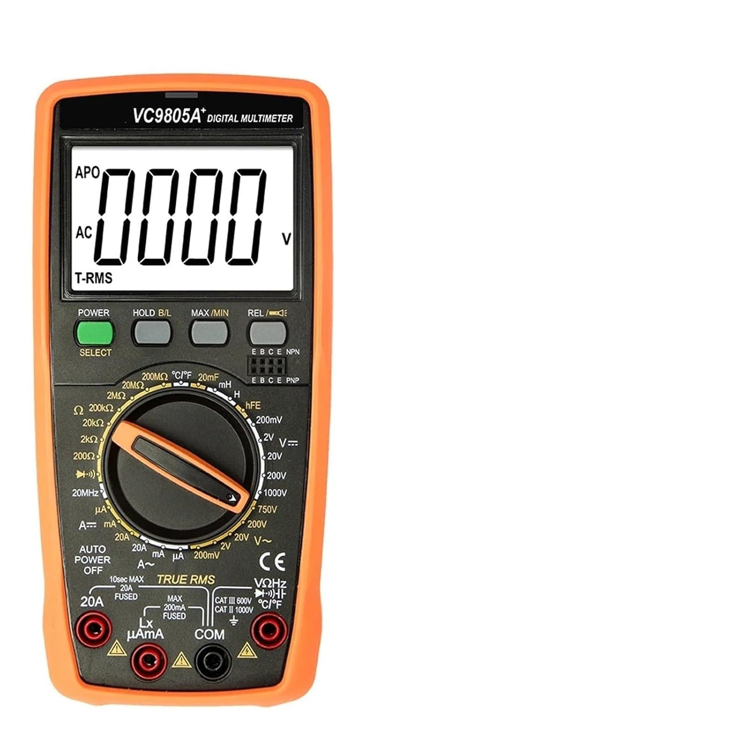 Digital Multimeter Tester 1000V DC AC Voltage Current 2000Cts Ohm Volt Meter 20A Triode Temperature Capacitance Transistor(9804APLUSMultimeter)