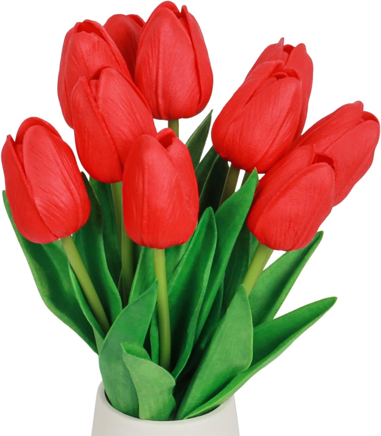 VaryFloral 10 Pcs Red Artificial Tulips Flowers PU Faux