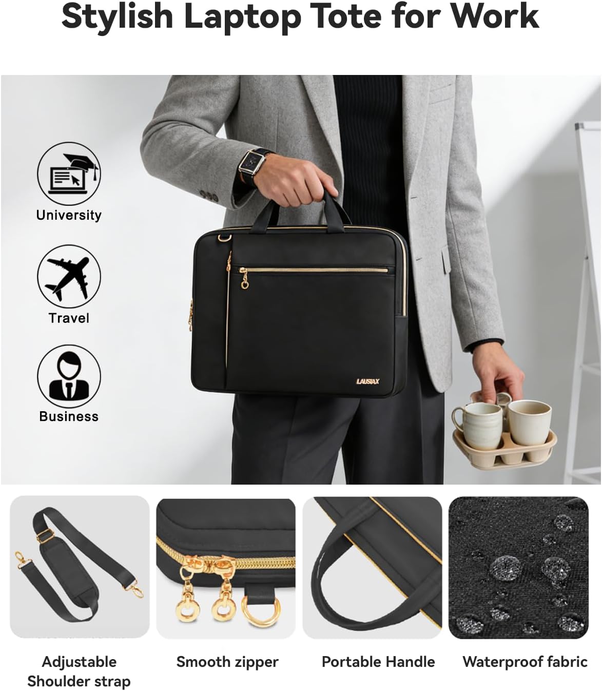 Laptop Bag Case 17 17.3 inch for Women Men Computer Briefcase Compatible with Dell XPS Inspiron, HP Pavilion Omen, LG Gram, Lenovo, ASUS, Acer, Messenger Shoulder Bag with Strap Handle, Black