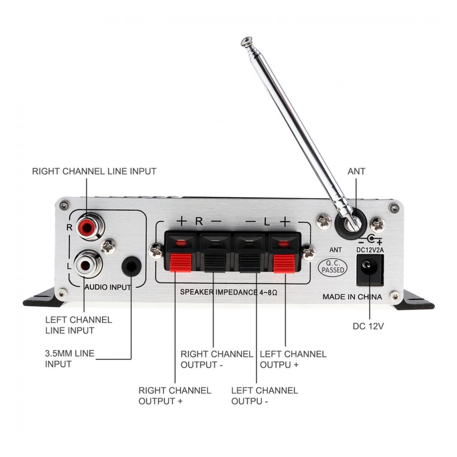 Wzmacniacz, Kompatybilny z samochodowy mini wzmacniacz stereo Hi-Fi Auto FM odtwarzacz MP3 obsługuje USB/SD/DVD/CD z pilotem