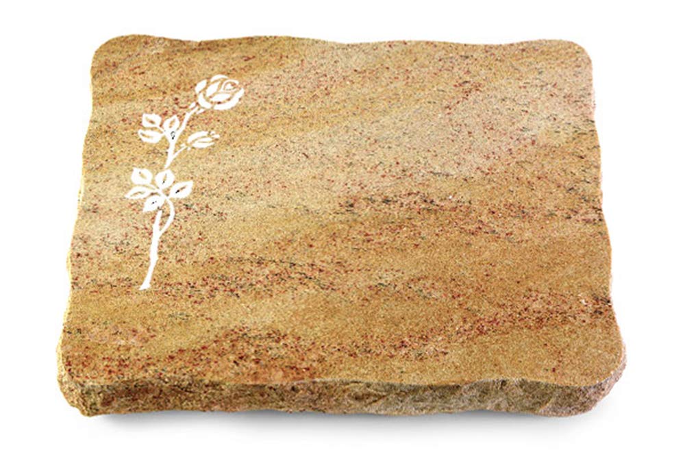 Grabplatte, Grabstein, Grabkissen, Urnengrabstein, Liegegrabstein Modell Pure 40 x 30 x 5 cm Kashmir-Granit, poliert inkl. Gravur (Sandstrahl-Ornament Rose 2)