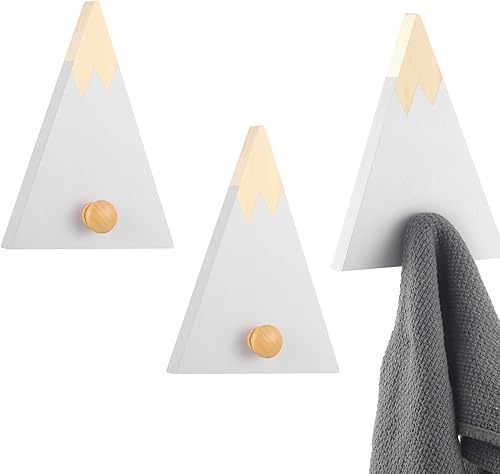 Wenqik 3 piezas de decoración de guardería de bosque, decoración de guardería, gancho de pared de montaña, ganchos de pared de madera para niños,