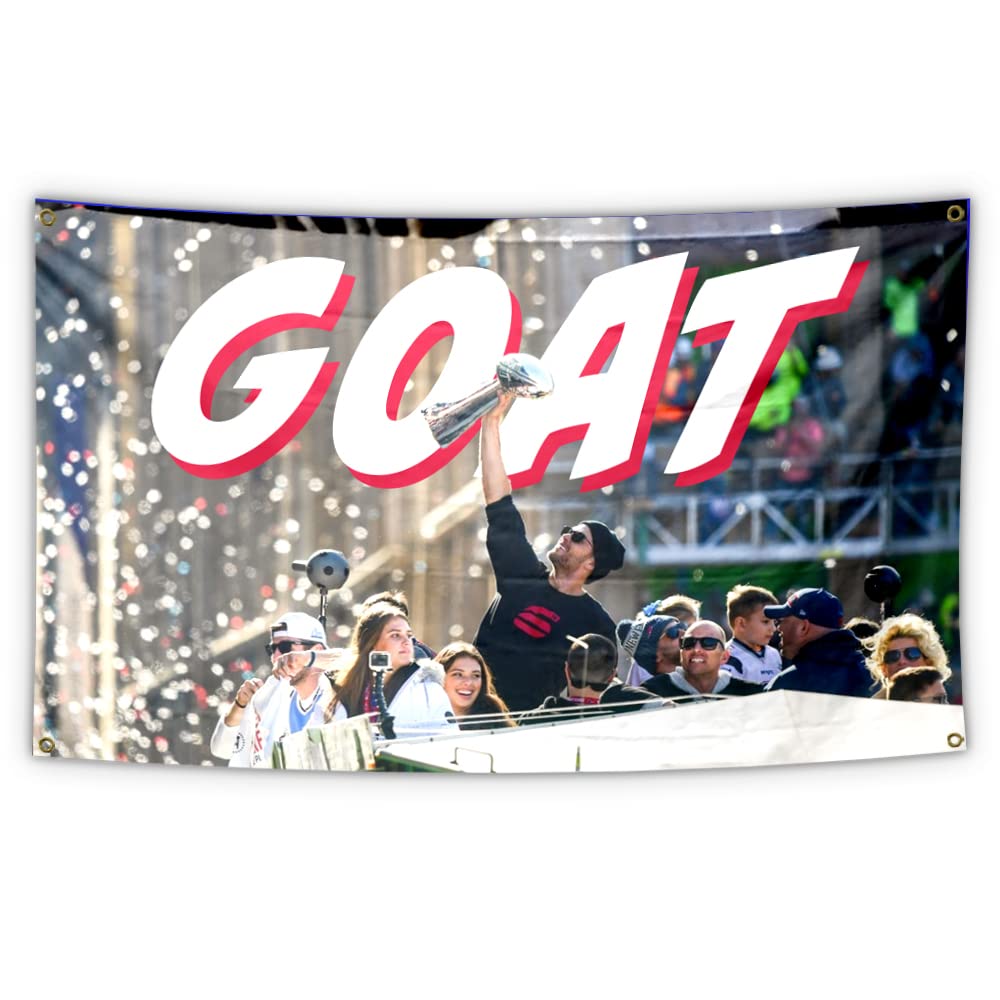 HOOHAAPAATom Brady GOAT Champion funny flag banners 3x5FT with four brass grommets for college dorm room, white