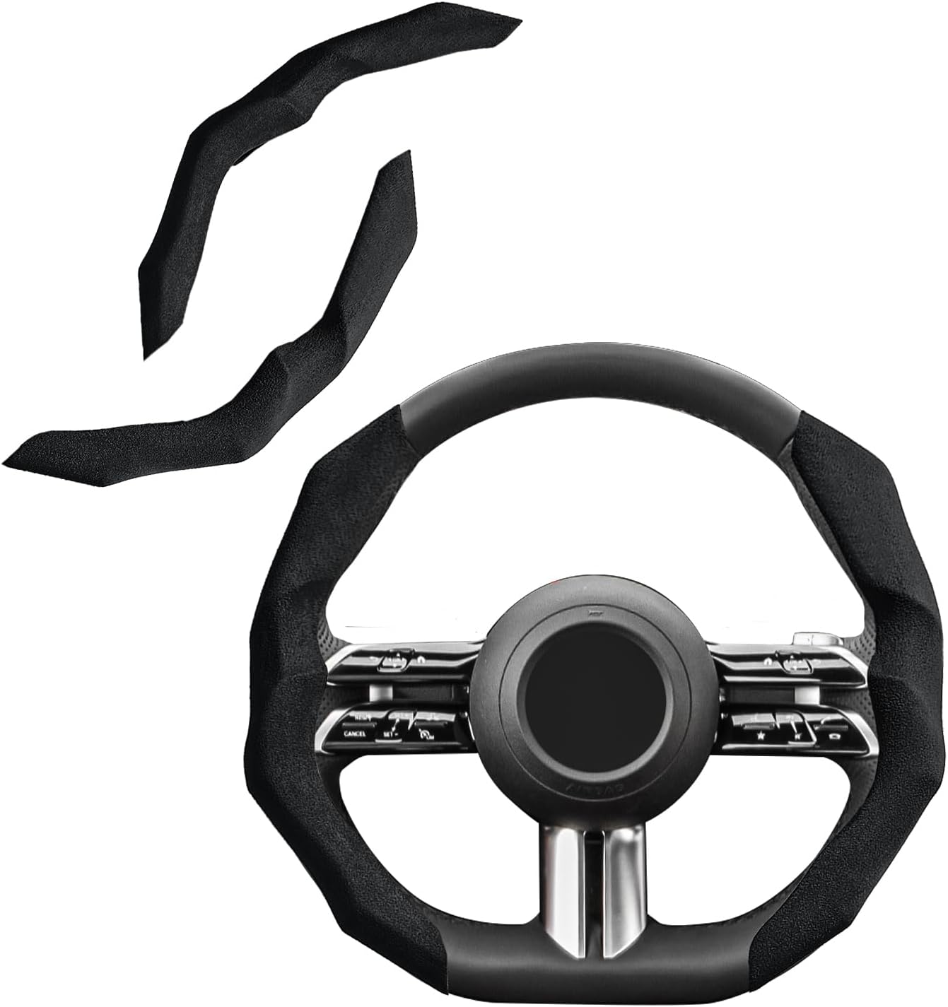 Suede Steering Wheel Cover with Anti-Slip Lining and Segmented Design 2pcs Universal Steering Wheel Protector for Men and Women, Car Interior Accessory (Suede Black)