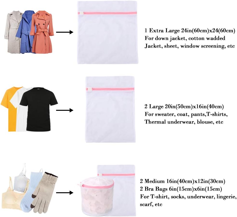 LEARJA Delicates Laundry Bags, Mesh Laundry Bag, Washing Machine Bag for Underwear, Lingerie, Bra, Pantyhose, Sock, Shoe, Travel Storage Organize Bags - 7 Pack