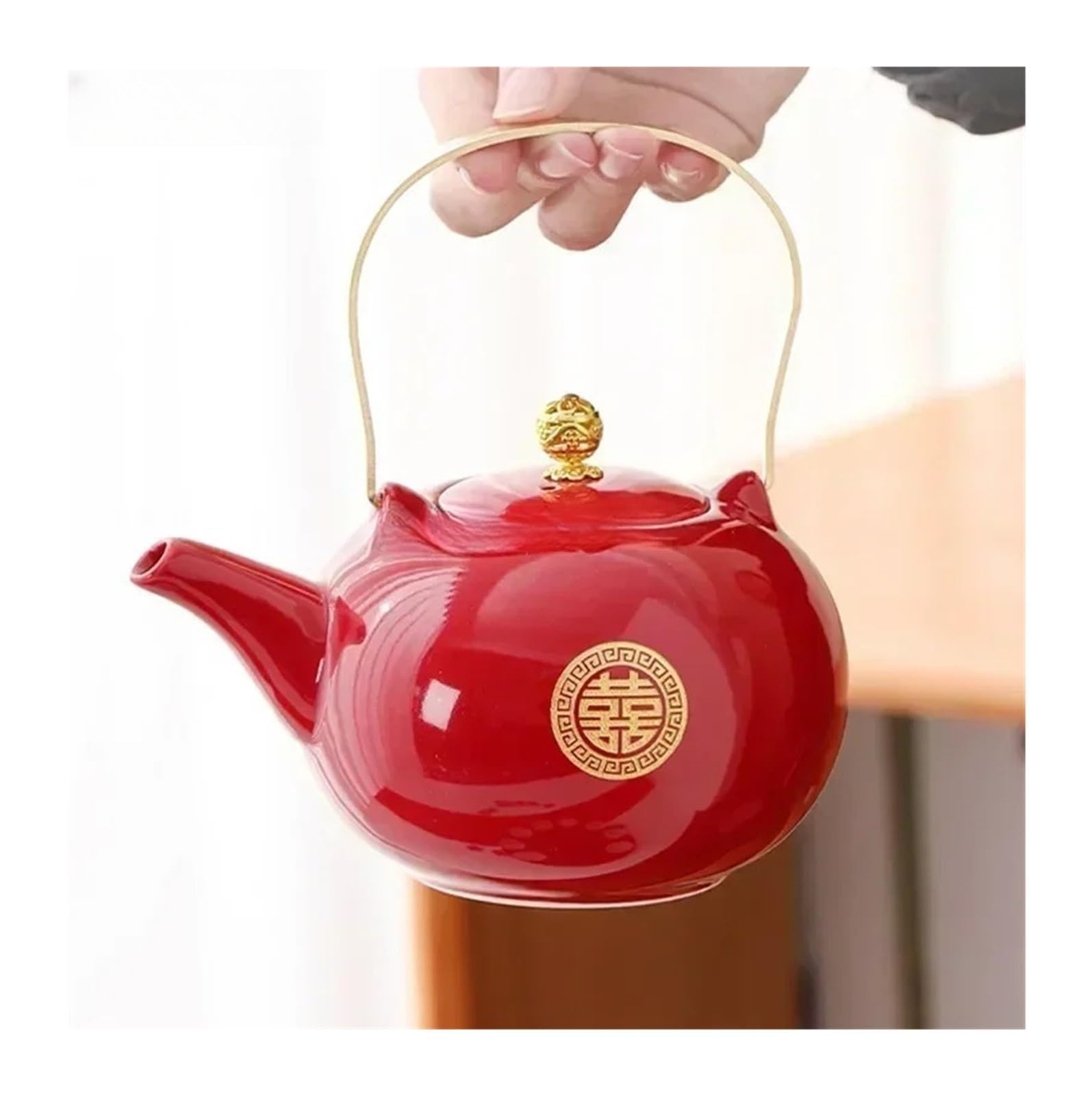 Juego De Té De Cerámica Roja, Juego De Té Chino For Bodas, Tetera Hecha A Mano, Juego De Tazas De Té De Porcelana For El Hogar, Personalizado Y Especial.(D3-6pcs)