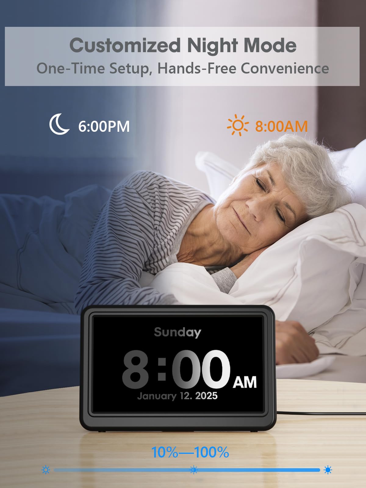 ROCAM Despertador Digital de 7", Calendario con Fecha y Día, 20 Alarmas y Recordatorios, Pantalla Grande, Navegación Fácil, 10 Brillo Ajustable, DST Automático, Ideal para Personas Mayores, 6 Idiomas