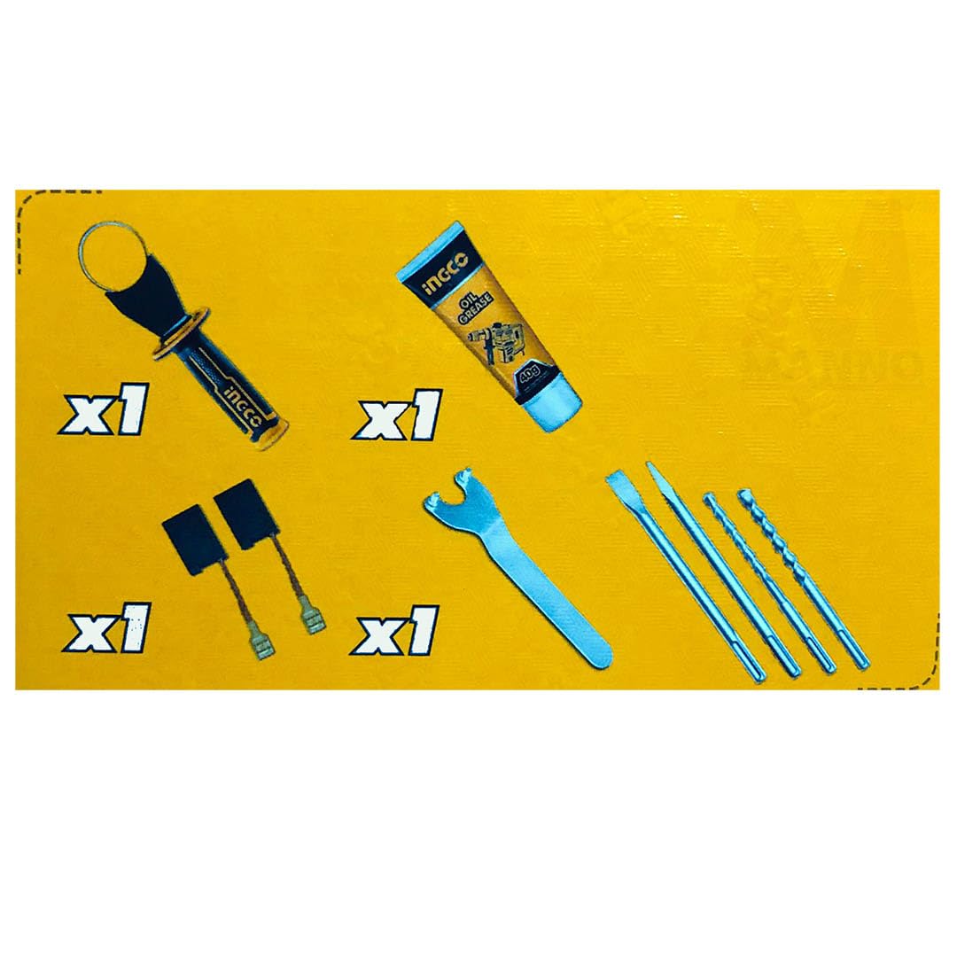 Ingco Rh1600388 Martello Demolitore Rotativo 1600 W Sds Max Sistema Anti Vibrazione 2 Punte 2 Scalpelli con Valigetta