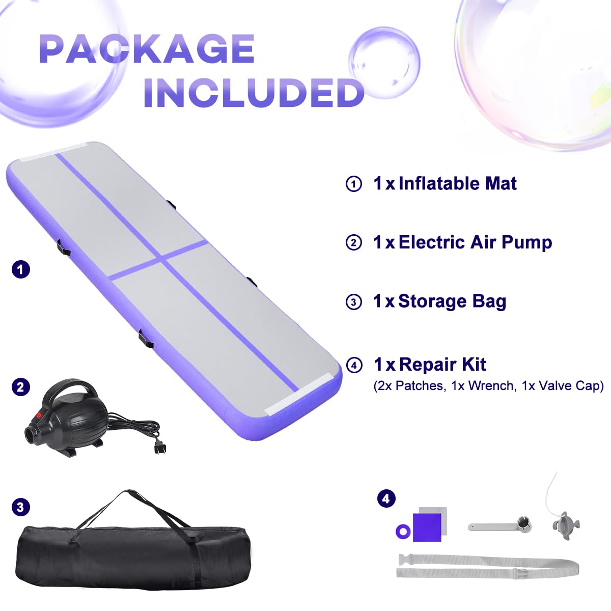 KIKILIVE Inflatable Gymnastics Air Tumbling Track Mat 10ft 13ft 16ft