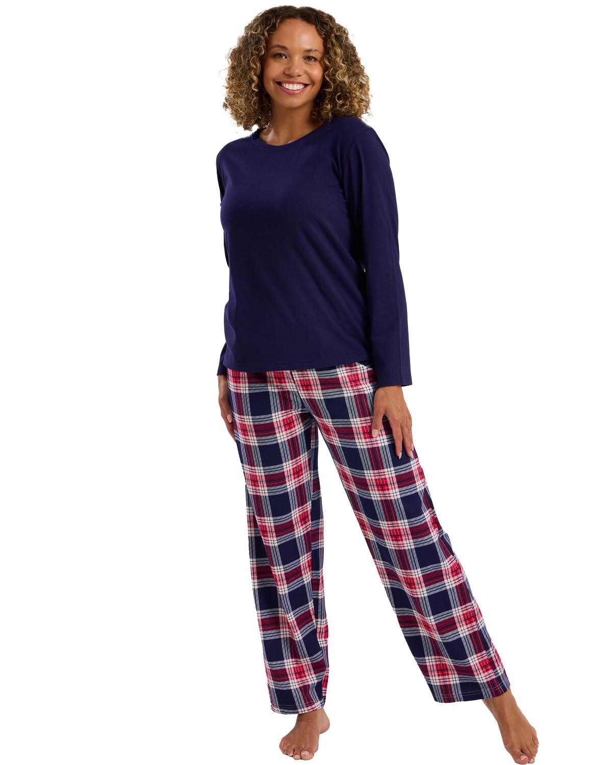 Slumber Hut Ladies 100% Cotton Jersey Checked Pyjamas IN46293 Navy 10-12